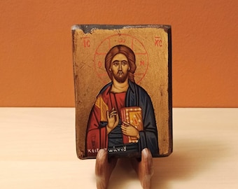 Christ Pandokrator or Christ Almighty ( Χριστός Παντοκράτορας ), hand painted Greek Orthodox Byzantine icon.