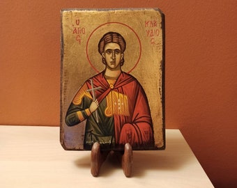 Saint Claudius (Ο Άγιος Κλαύδιος) hand painted Greek Orthodox Byzantine icon.