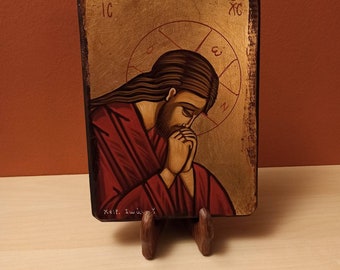 Jesus Praying, ( Ο Χριστός προσευχόμενος) hand painted Greek Orthodox Byzantine icon.