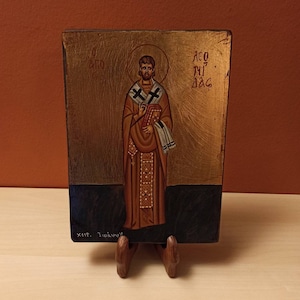 Saint Leonidas, hand painted Greek Orthodox Byzantine icon.