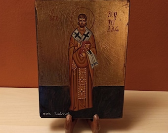 Saint Leonidas, hand painted Greek Orthodox Byzantine icon.