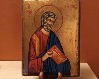Heiliger Markus der Evangelist ( Άγιος Μάρκος ο alpha) handgemalte griechisch-orthodoxe byzantinische Ikone.