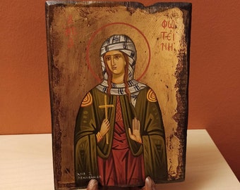 Icône byzantine grecque orthodoxe peinte à la main de Saint Photini ( Φωτεινή ).