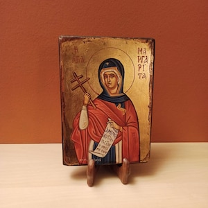 Saint Margaret of Antioch ( Η Αγία Μαργαρίτα ) hand painted Greek Orthodox Byzantine icon.