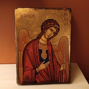 The Holy Archangel Michael, ( Ο  Αρχάγγελος Μιχαήλ ) hand painted Greek Orthodox Byzantine Icon.