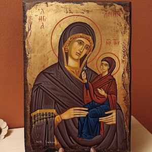 Saint Anna or Agia Anna ( Αγία Άννα ) hand painted Greek Orthodox Church icon.