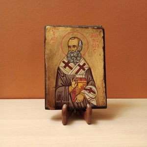 Saint Athanasius ( Ο Άγιος Αθανάσιος ), hand painted Greek Orthodox Byzantine Icon.