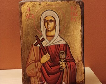 Saint Barbara, ( Η Αγία Βαρβάρα ) hand painted Greek Orthodox Byzantine Icon.