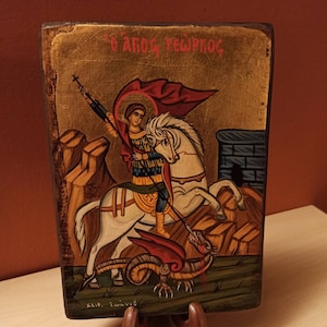 Saint George (Άγιος Γεώργιος), hand painted Orthodox, Byzantine icon.