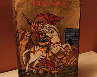Saint George (Άγιος Γεώργιος), hand painted Orthodox, Byzantine icon.