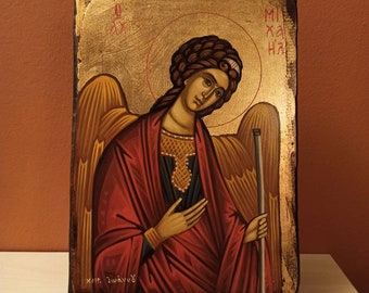 Il Santo Arcangelo Michele, (Ο Αρχάγγελος Μιχαήλ) icona bizantina greco-ortodossa dipinta a mano.