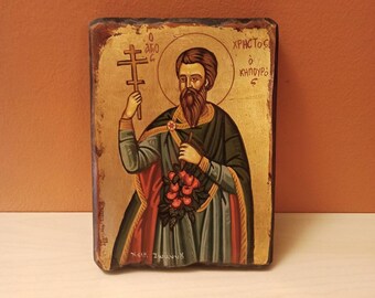 Saint Christos the Gardener (Άγιος Χρήστος ο Κηπουρός),  hand painted Greek Orthodox Byzantine Icon.