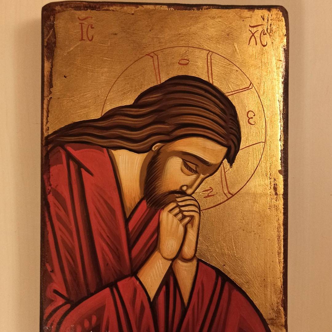 Jesus Praying, ( Ο Χριστός προσευχόμενος) Hand Painted Greek