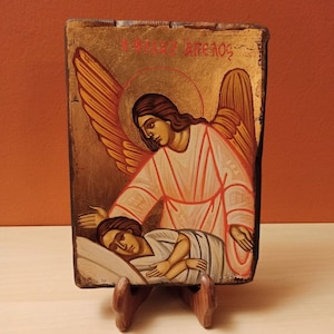 The Guardian Angel ( Ο Φύλακας Άγγελος ) hand painted Greek Orthodox Byzantine Icon.