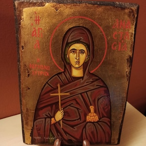 Saint Anastasia ( Αγία Αναστασία η Φαρμακολύτρια) hand painted Orthodox Byzantine icon.