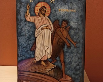 Christ's Temptation ( Ο Πειρασμός Του Χριστού ) hand painted Greek Orthodox Byzantine icon.
