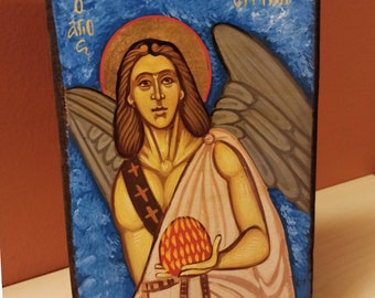 Saint Uriel the Archangel (Άγιος Ουριήλ) hand painted Orthodox Byzantine icon.