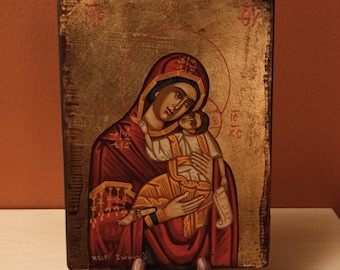 The Madonna and Child ( Η Θεοτόκος, hand painted Greek Orthodox Byzantine icon.