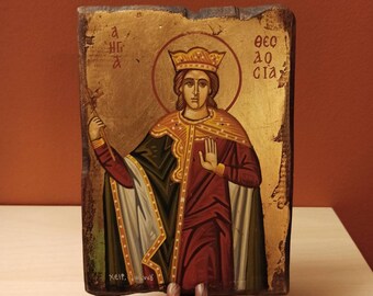 Icona bizantina greco-ortodossa dipinta a mano di Santa Teodosia di Costantinopoli (Αγία Θεοδοσία).