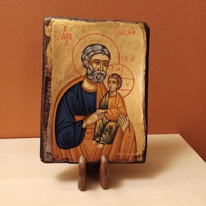 Saint Joseph ( Άγιος Ιωσήφ ) hand painted Greek Orthodox Byzantine icon.