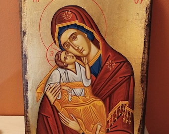 Virgin Mary the Glykophilousa ( Η Παναγία η Γλυκοφιλούσα), hand painted Orthodox Byzantine icon.