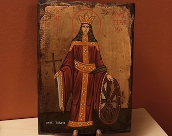 Saint Catherine The Martyr of Alexandria ( Αγία Αικατερίνη η Μεγαλομάρτυς της Αλεξάνδρειας) hand painted Greek Orthodox Byzantine icon.