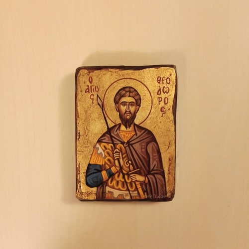 Saint Theodore Tiron ( Ο Άγιος Θεόδωρος ο Τήρων),hand painted Greek Orthodox Byzantine selling icon.