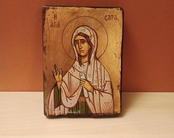 Saint Sarah ( Η Αγία Σάρα ) hand painted Greek Orthodox Byzantine Icon.