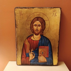 Christ Pandokrator or Christ Almighty ( Χριστός Παντοκράτορας ), hand painted Greek Orthodox Byzantine icon.