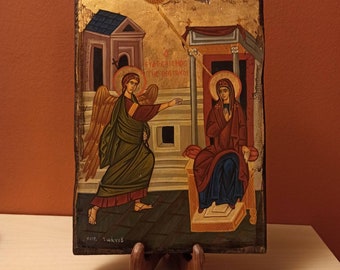The Annunciation of our Lady ( Ο Ευαγγελισμός της Θεοτόκου ) hand painted Greek Orthodox Byzantine icon.