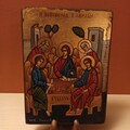 Abraham's Hospitality ( Η Φιλοξενία του Αβραάμ ) hand painted Greek Orthodox Byzantine icon.