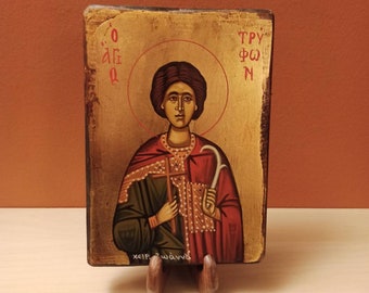 Saint Tryphonas of Campasada ( Ο Άγιος Τρύφωνας ),  hand painted Greek Orthodox Byzantine icon.