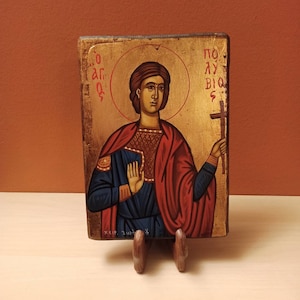 Saint Polybius ( Ο Άγιος Πολύβιος ) hand painted Greek Orthodox Byzantine icon.