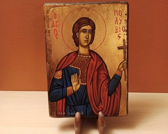 Saint Polybius ( Ο Άγιος Πολύβιος ) hand painted Greek Orthodox Byzantine icon.