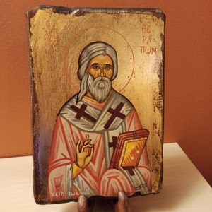 Saint Therapon, ( Άγιος Θεράπων ) hand painted Greek Orthodox Byzantine icon.