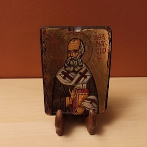 Saint Athanasius ( Ο Άγιος Αθανάσιος ), hand painted Greek Orthodox Byzantine Icon.