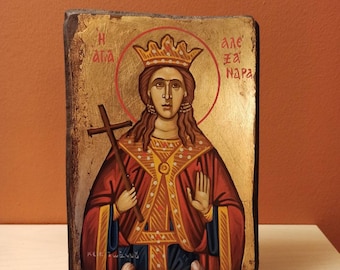Saint Alexandra of Rome ( Η Αγία Αλεξάνδρα ) hand painted Greek Orthodox Byzantine icon.