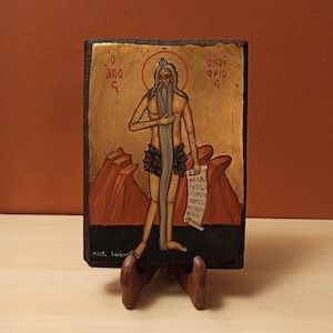 Saint Onuphrius (Άγιος Ονούφριος) hand painted Orthodox Byzantine icon.