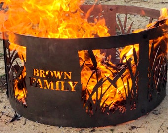 Personalized Metal Wildlife Fire Ring - Outdoor Fire Pit - Gift for Him
