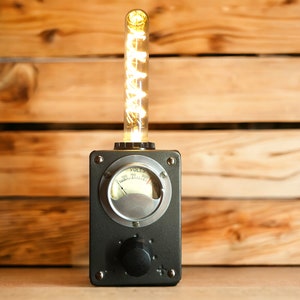 Vintage Lamp with Old Voltmeter and Bulb Upcycling Design