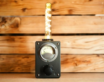 Vintage Lamp with Old Voltmeter and Bulb Upcycling Design