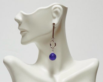 Purple Planet Long Drop Bar Earring
