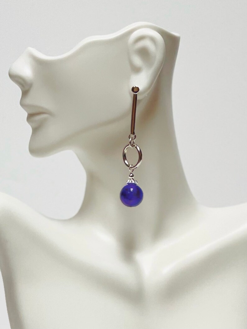 Purple Planet Long Drop Bar Earring