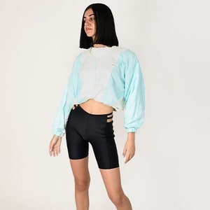 Vintage White -Turquoise 90s Crop Top Jacket/ Brand Ellesse/ Authentic Windbreaker for her/ Perfect gift/Rave/ Made in Portugal/ Size Medium