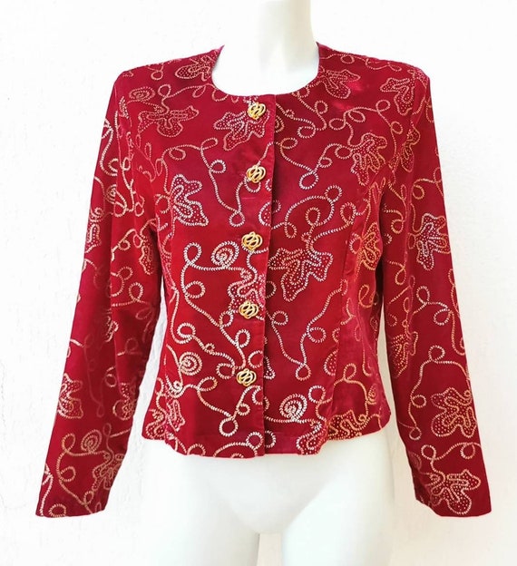 Vintage Choices Blazer, Red Velvet Long Sleeves,B… - image 3