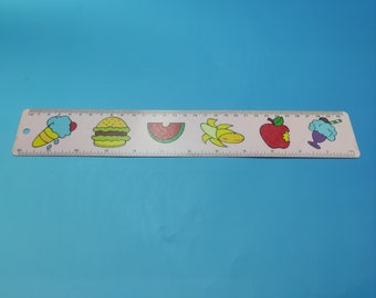 Regla rara vintage de los años 90 / Gráficos retro de frutas / Oficina de regreso a la escuela / Papelería retro / Regla métrica cm pulgadas / Suministro / Selección coleccionable