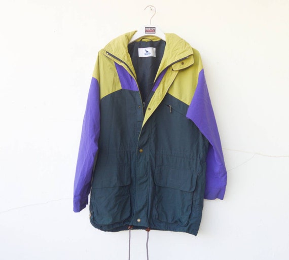 Vintage Sportwear Jacket Brand Rodeo dark Grey yellow purple Unisex Old School Coat authentic 80s 90s Windbreaker perfect Gift Size Large Etsy Ireland