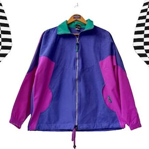 vintage Rare Terinda Velour veste / Unisexe Retro Blue-Purple-Colorblock / Sportwear athlétique des années 80 90 / Hip-Hop / Rap / Cadeau parfait / Taille Medium