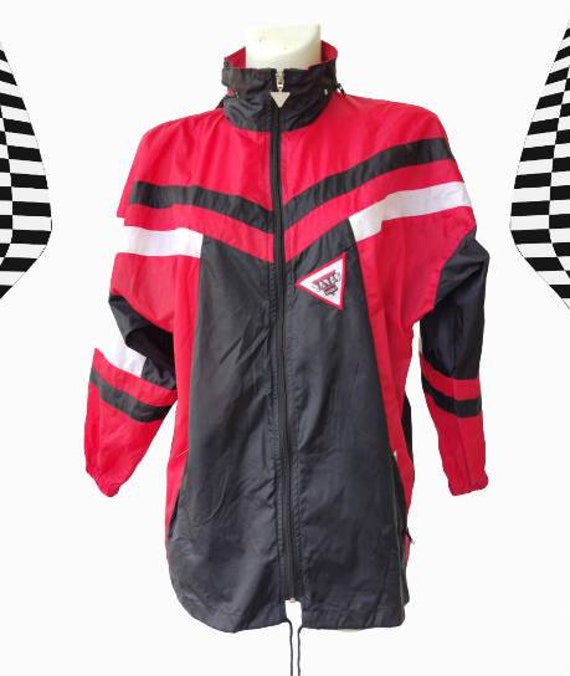 Vintage Waterproof Rain jacket/ Red Black White Col… Gem