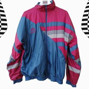 Vintage 90’s Unisex jacket/ Brand: EQUIPE/ Blue - Red - Gray - Silver Colorblock / Old school Athletic Windbreaker/Perfect gift/ Size Xlarge
